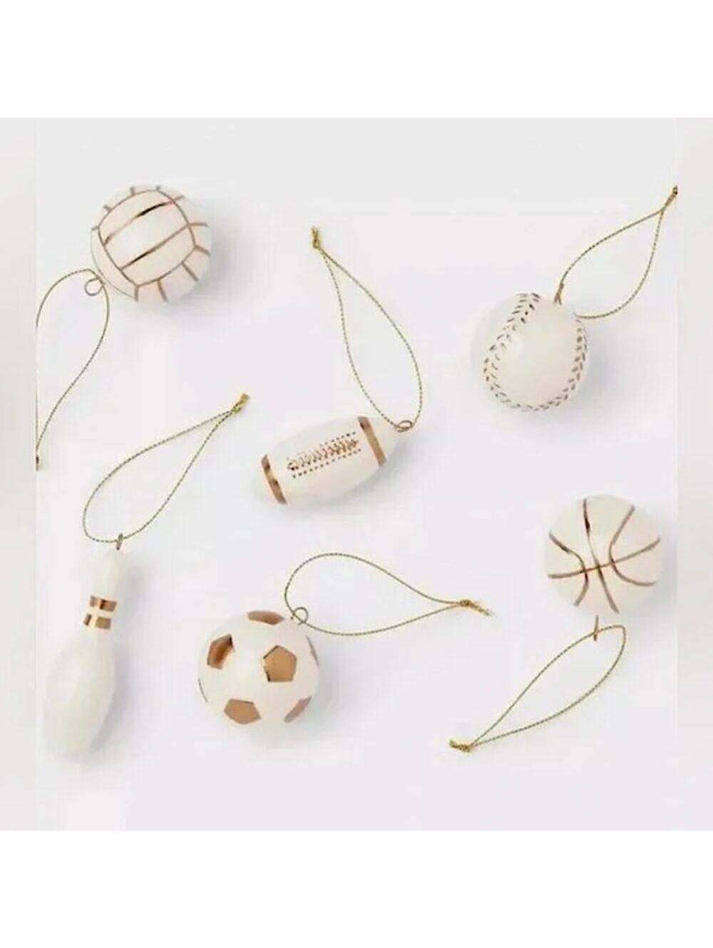 Wondershop NWT 6 Pcs Ceramic Christmas Sports Ball Ornaments Set White